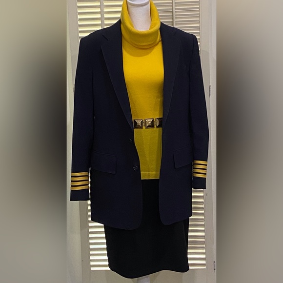 Vintage Naval jacket in blue wool with yellow stripes on arms - Picture 1 of 14
